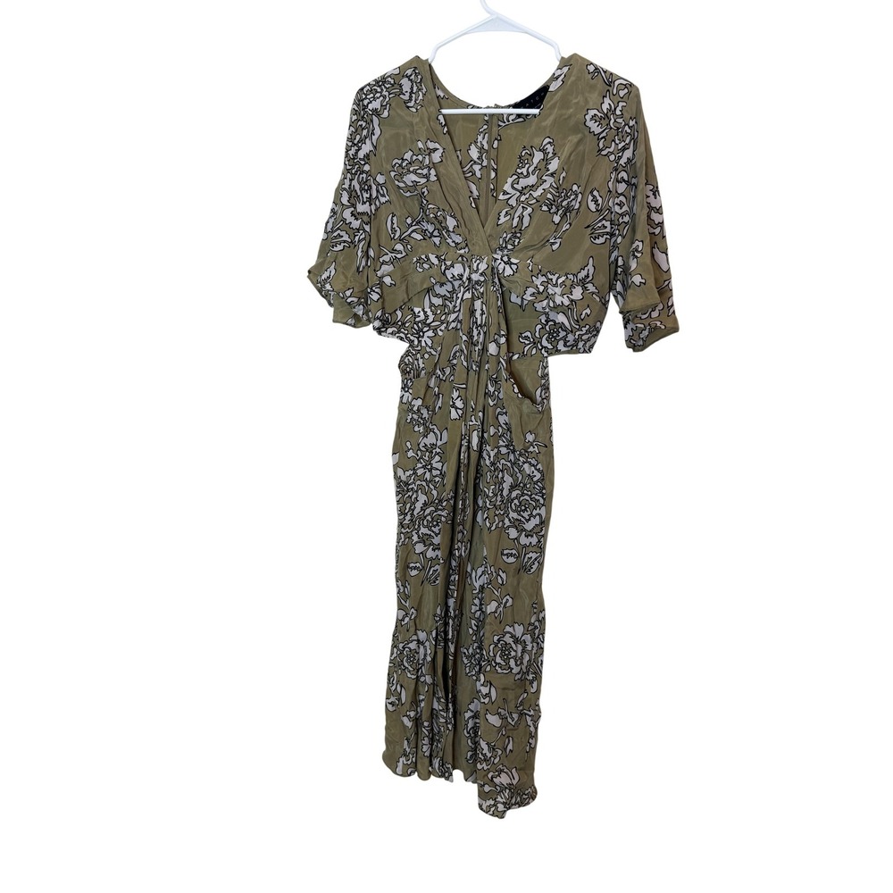 Hatch Dress Womens 2 Green Floral Wrap Maxi Flutter Sleeve Belted Maternity